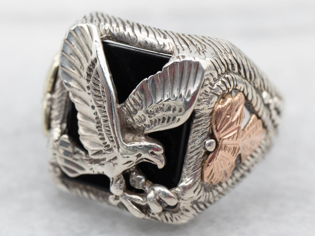 Men&#39;s Mixed Metal Black Onyx Eagle Ring