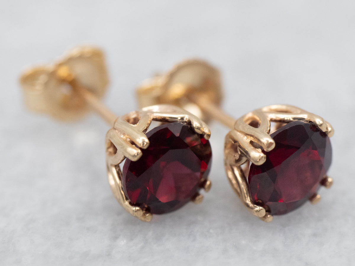 9ct Yellow Gold Garnet Stud Earrings | Silvermoon