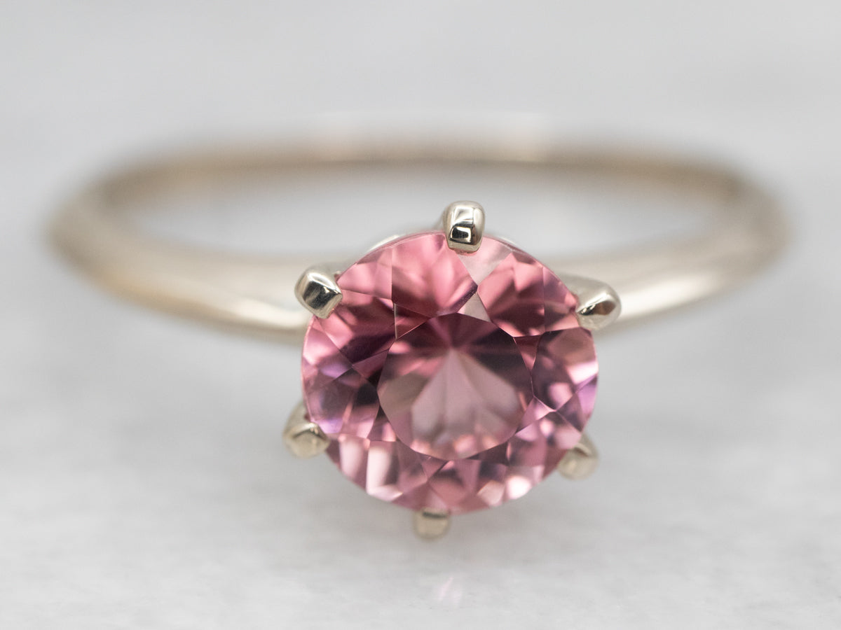 White Gold Pink Tourmaline Solitaire Ring