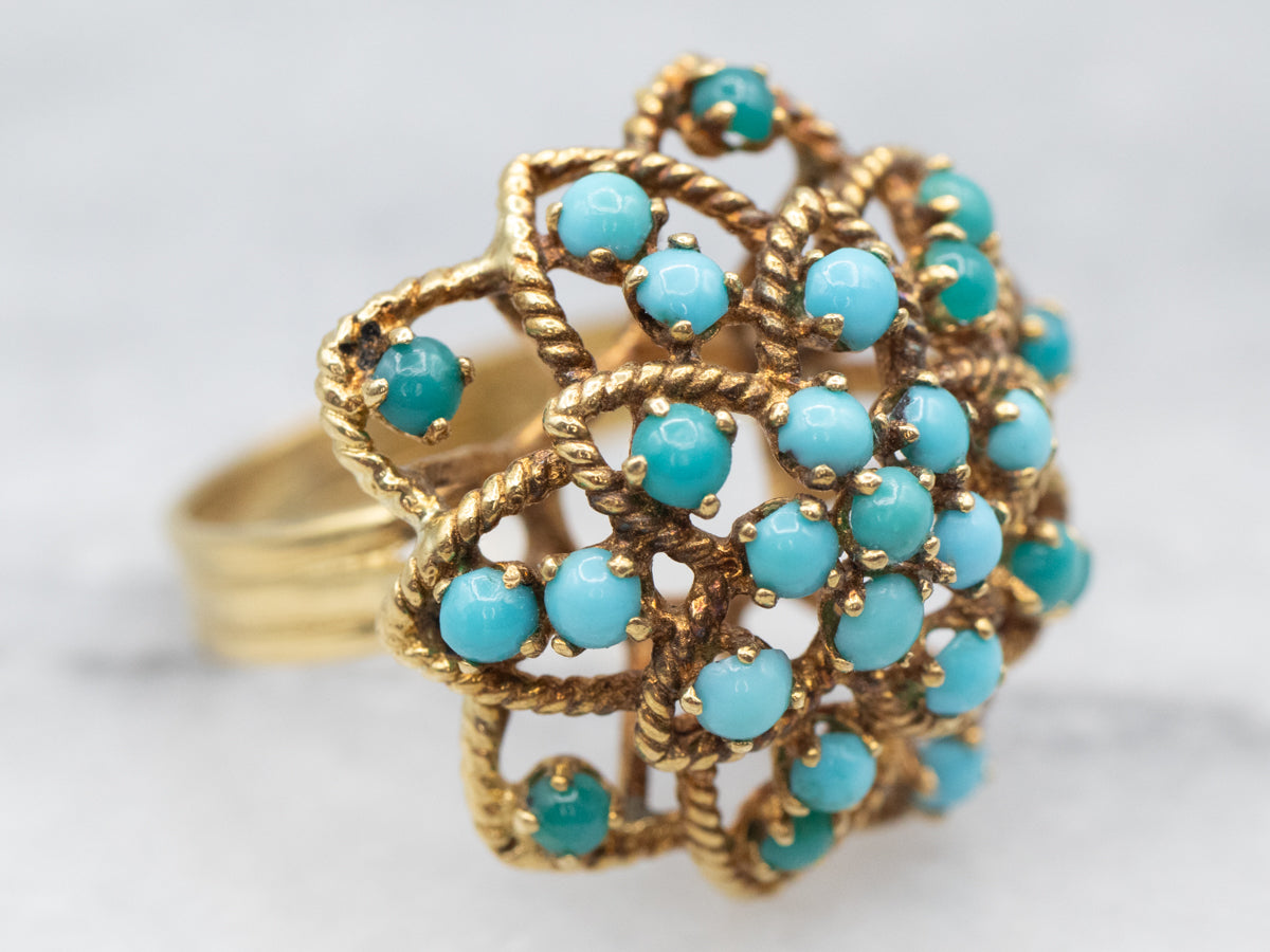 Vintage 18-Karat Gold Turquoise Cluster Ring