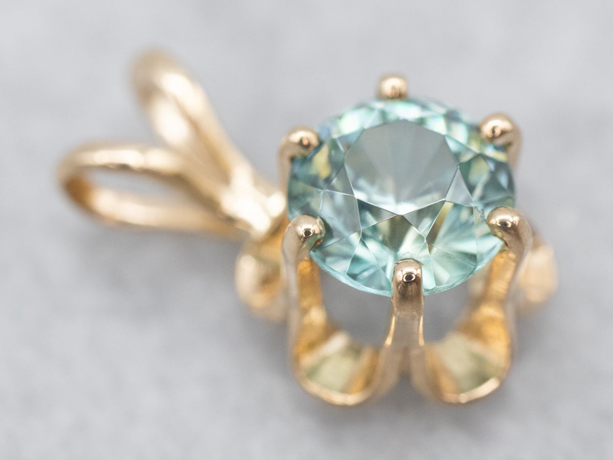 Yellow Gold Blue Zircon Buttercup Pendant