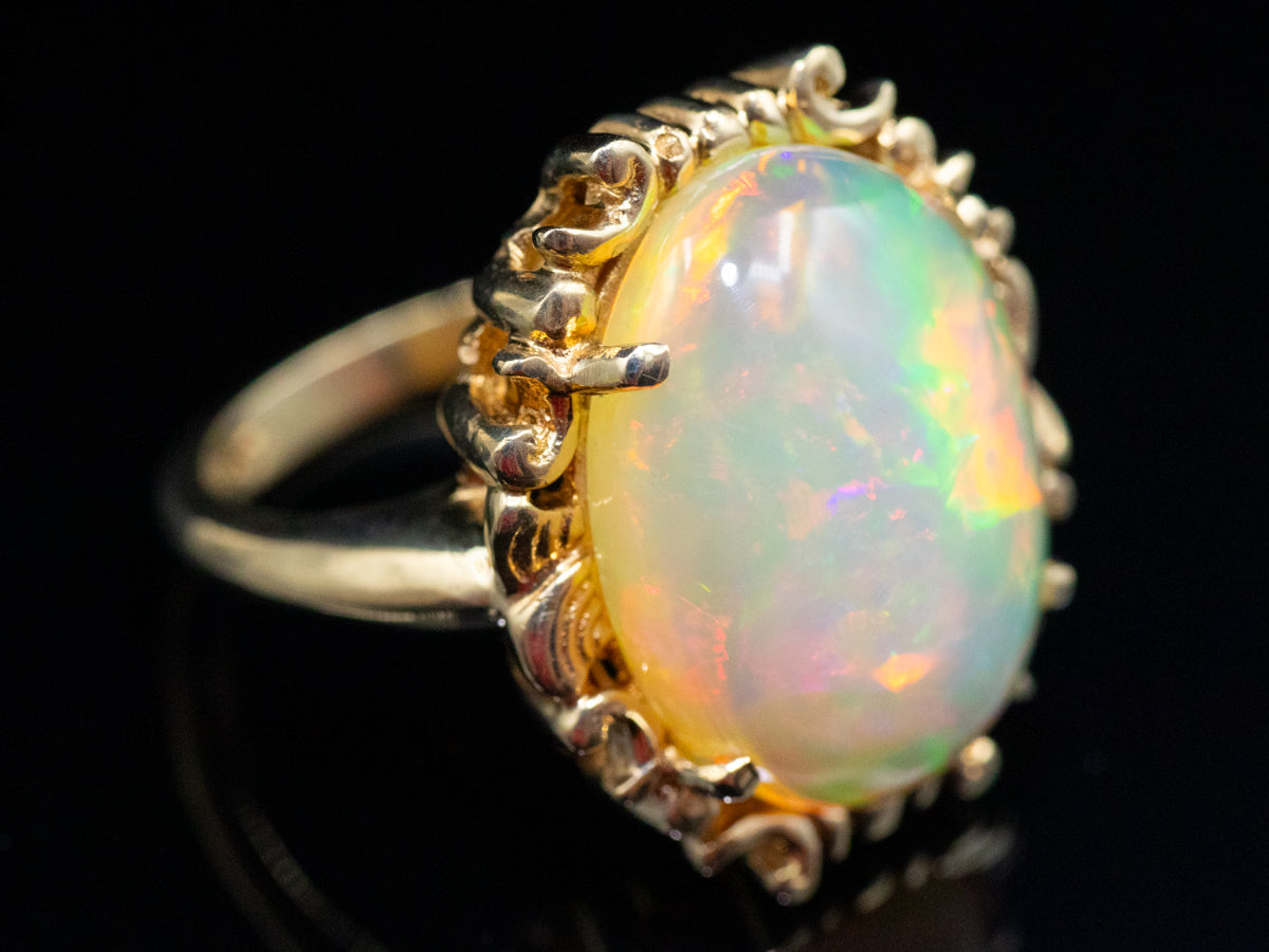 Yellow Gold Opal Solitaire Ring