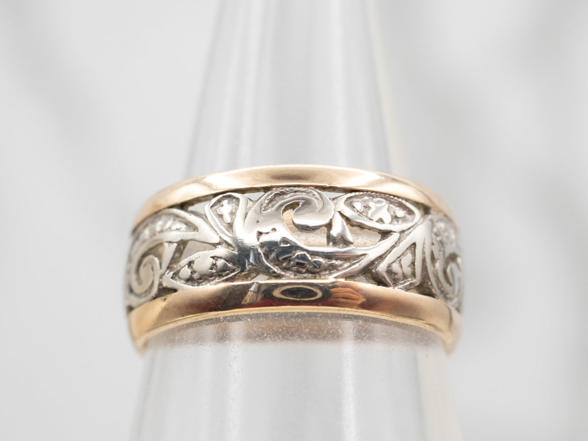 Good Filigree two tone ring with Pearl