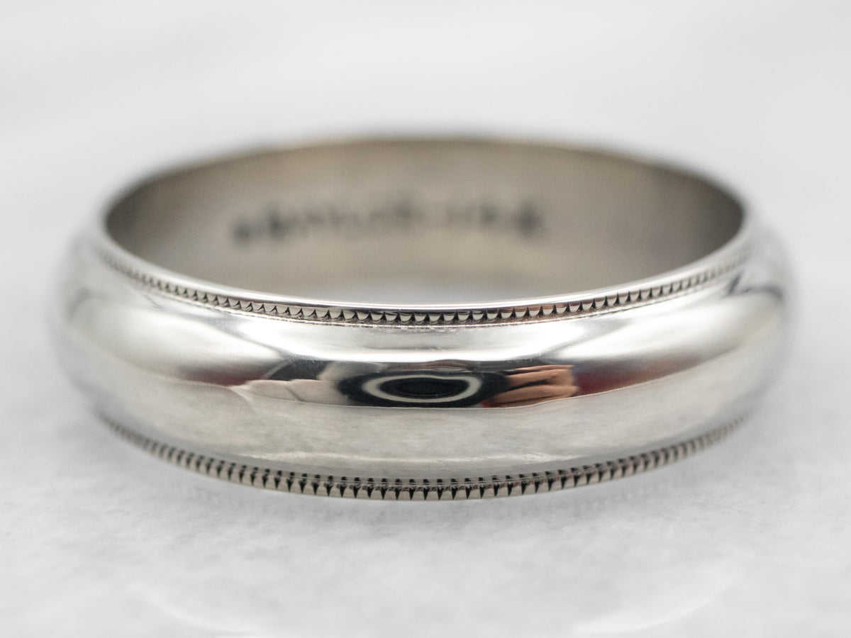 White Gold Wedding Band with Milgrain Edge