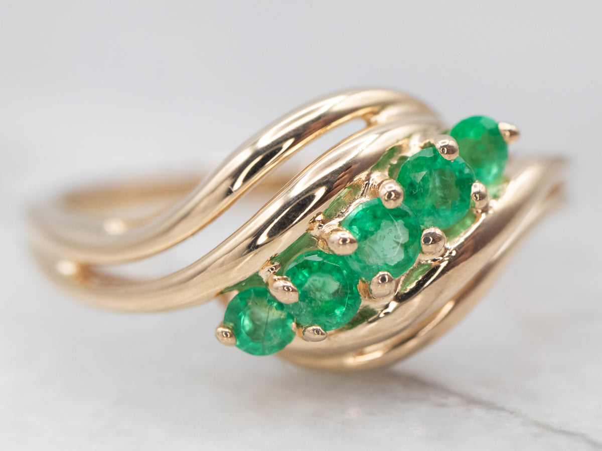 Vintage Five Stone Emerald Bypass Ring