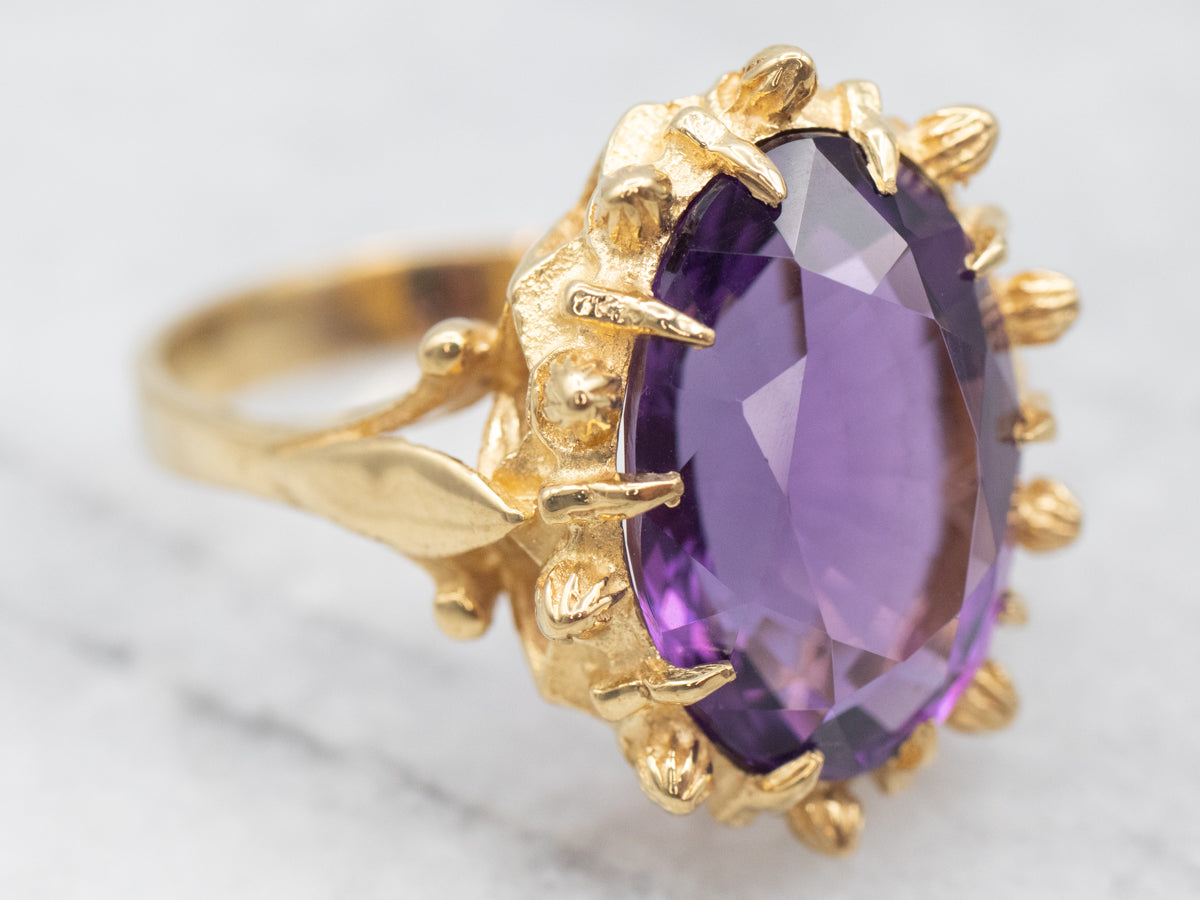 Ornate 18-Karat Gold Amethyst Cocktail Ring