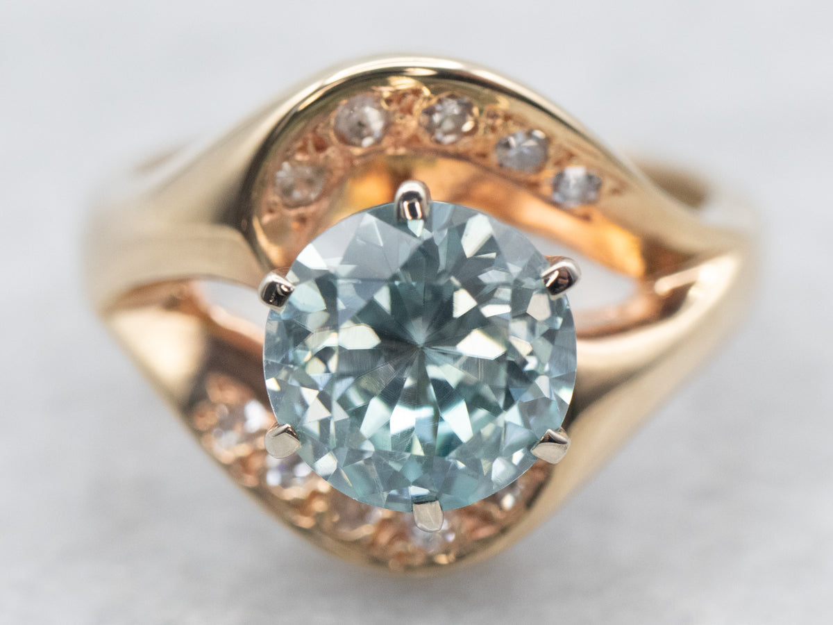 Retro Era Blue Zircon and Diamond Statement Ring