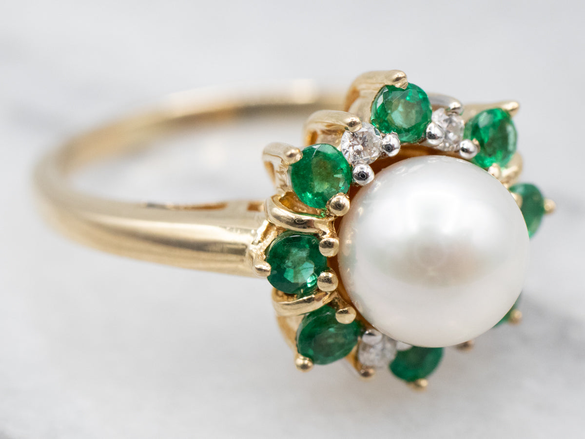 14kt antique, high quality Emerald, an Pearl Ring