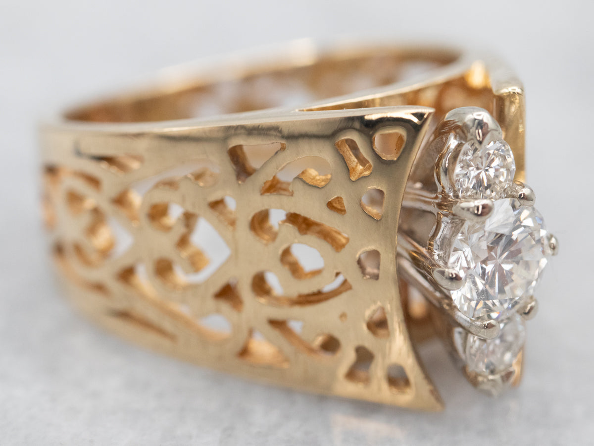 Two Tone Peaked Openwork Diamond Ring