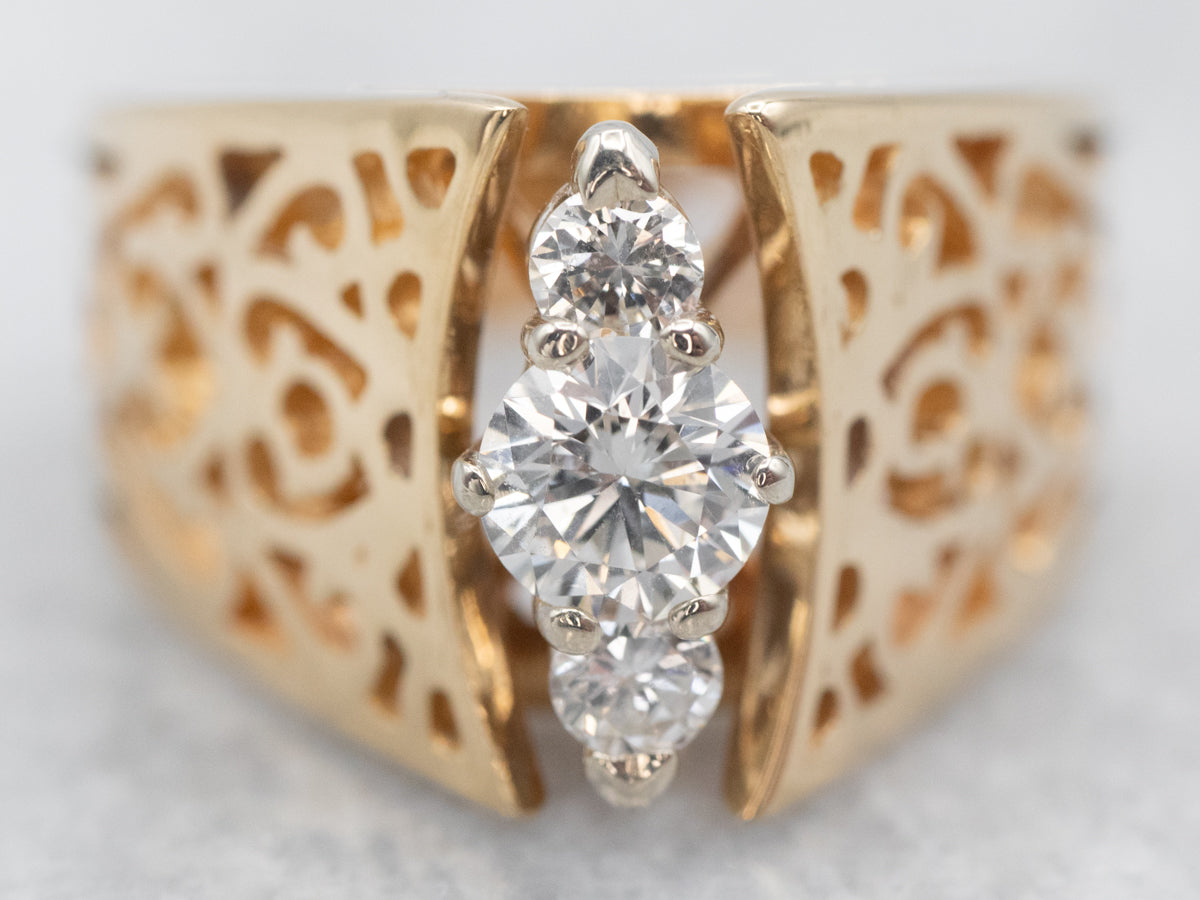 Two Tone Peaked Openwork Diamond Ring