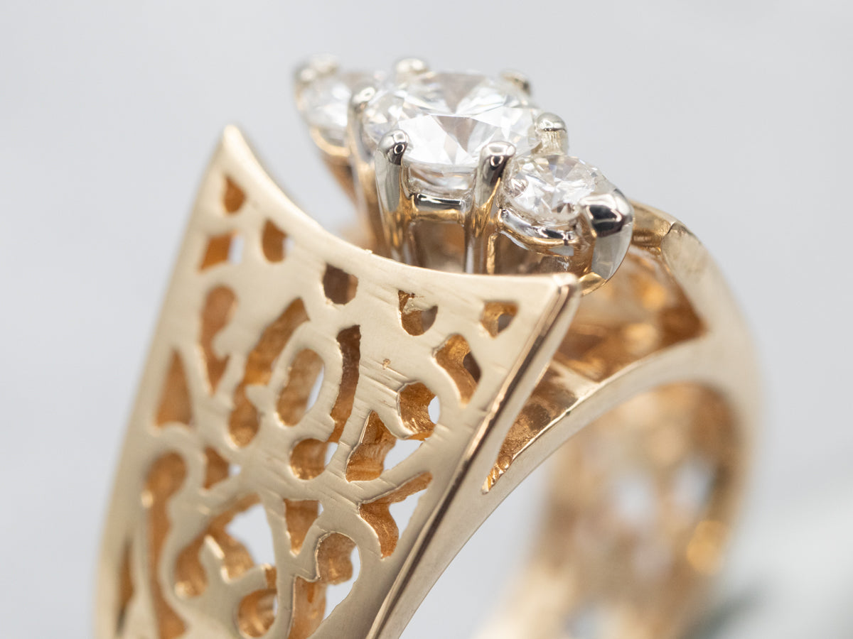 Two Tone Peaked Openwork Diamond Ring