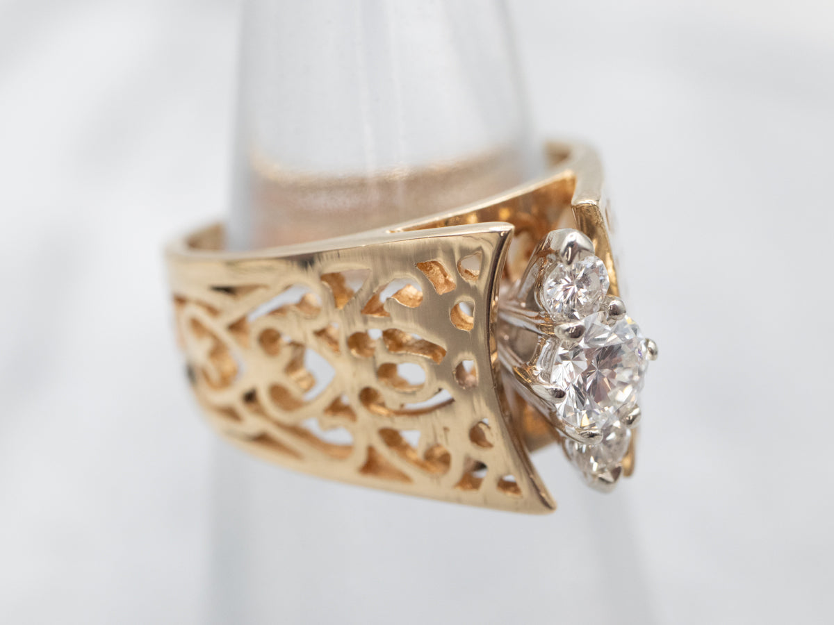 Two Tone Peaked Openwork Diamond Ring