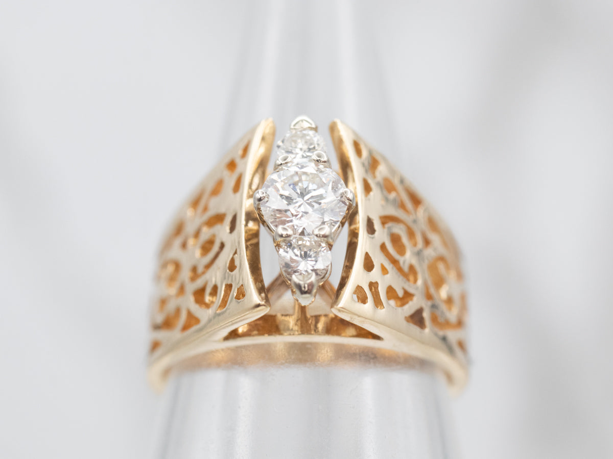 Two Tone Peaked Openwork Diamond Ring