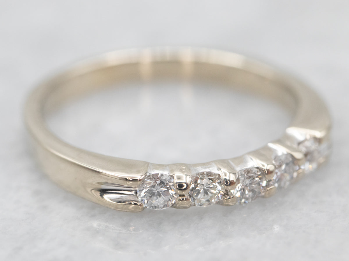 White Gold Pave Set Five Stone Diamond Band