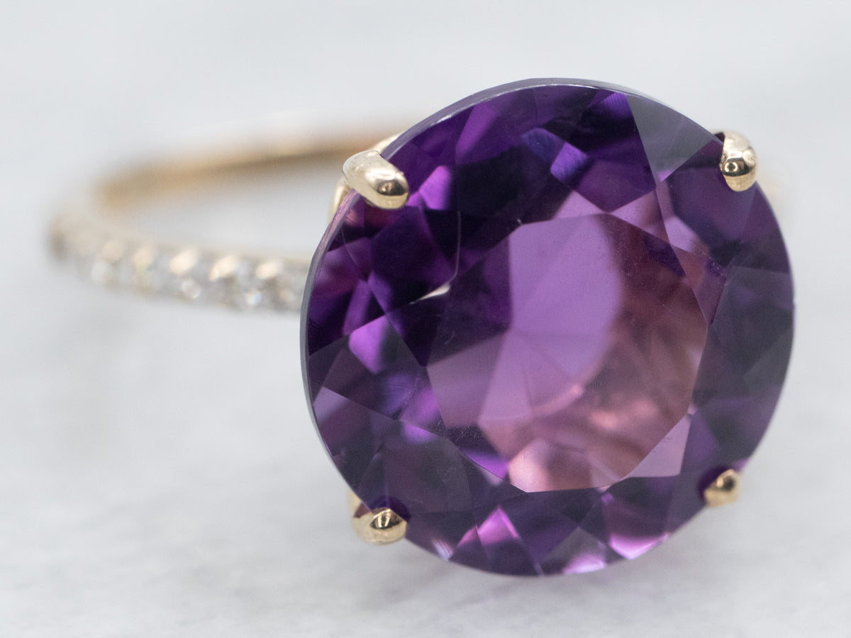 Yellow Gold Amethyst Ring with Diamond Accents