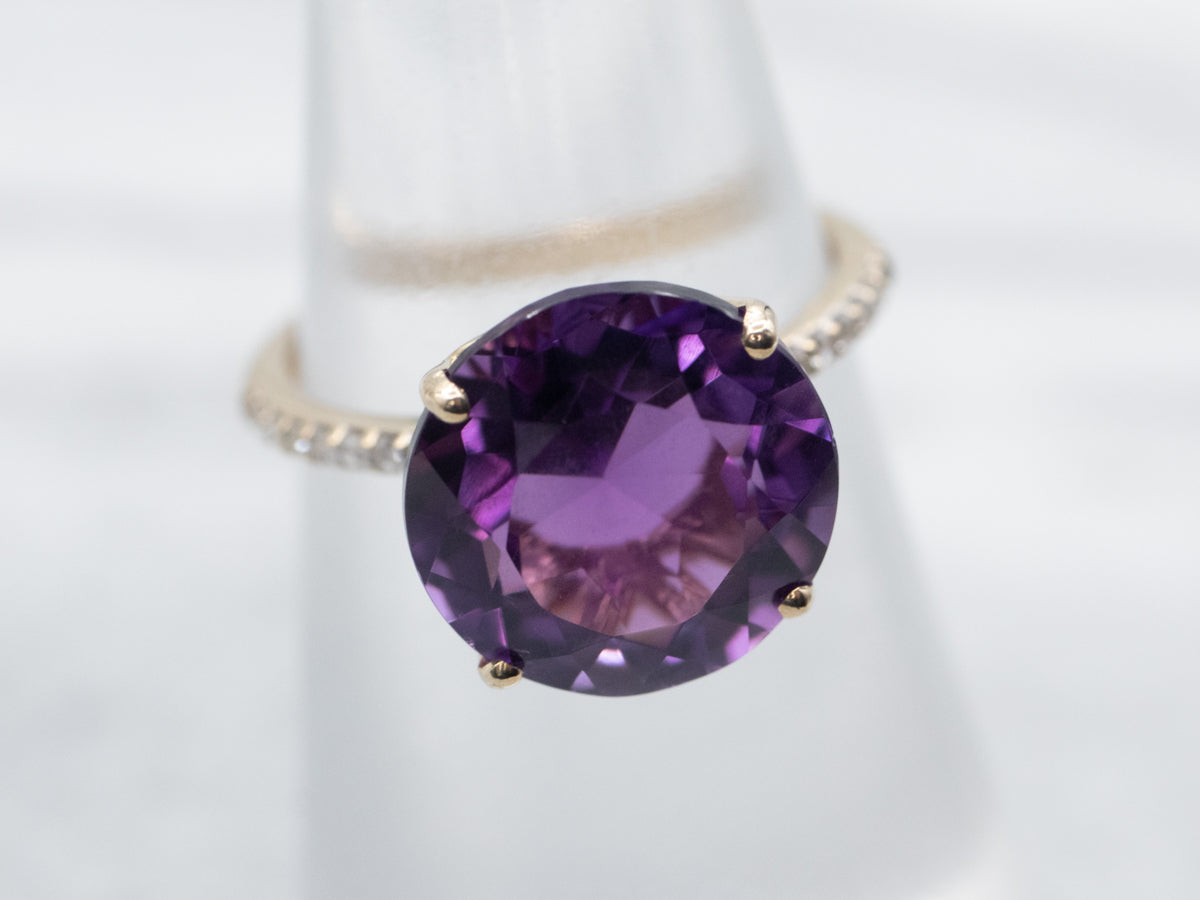 Yellow Gold Amethyst Ring with Diamond Accents