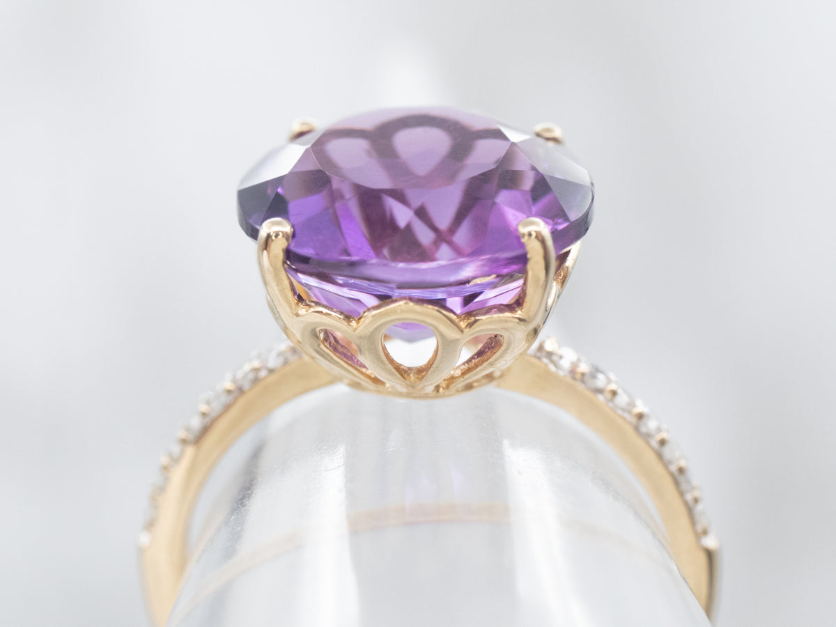 Yellow Gold Amethyst Ring with Diamond Accents