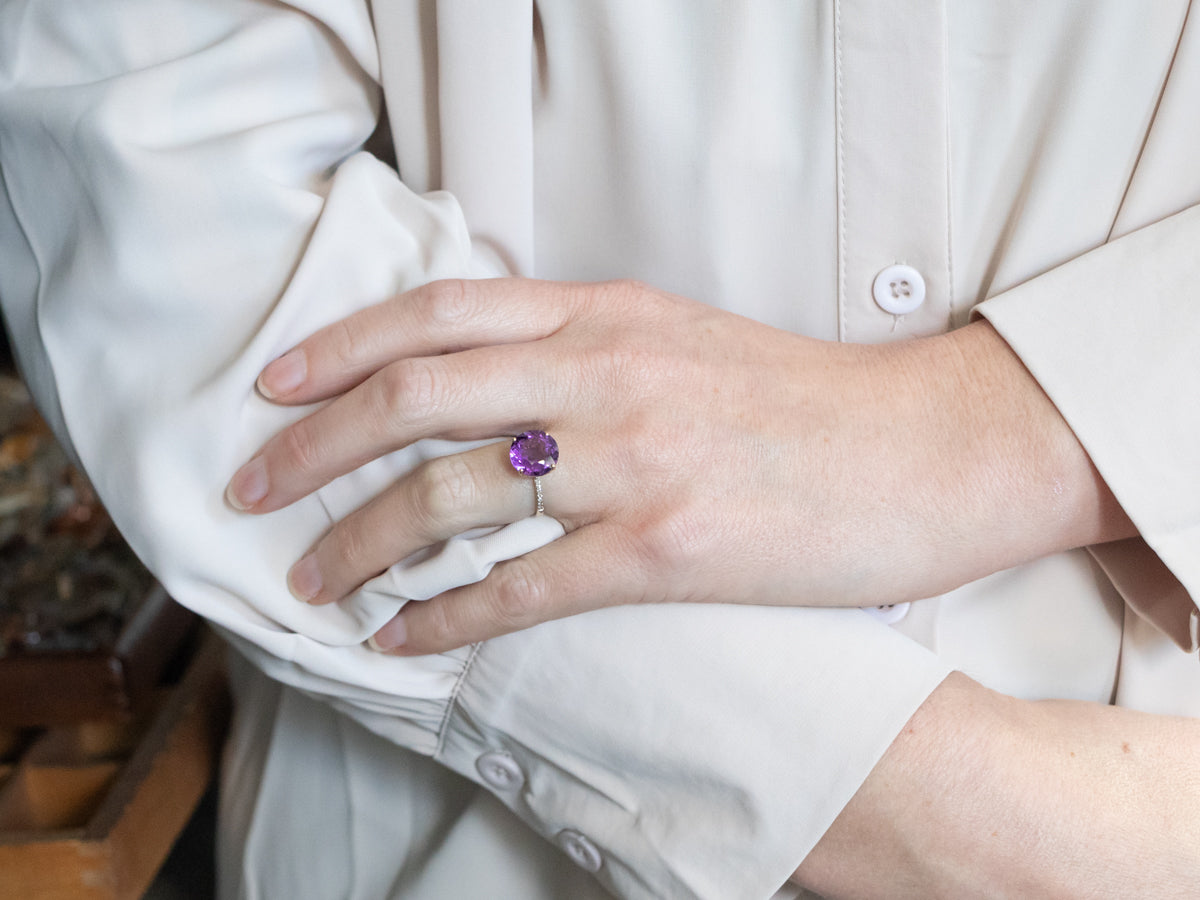 Yellow Gold Amethyst Ring with Diamond Accents