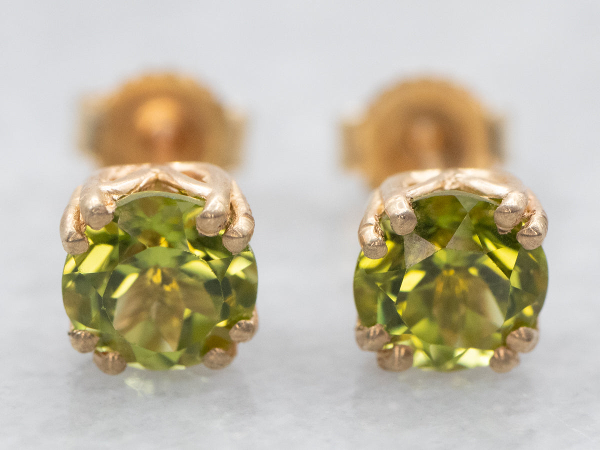 Yellow Gold Peridot Stud Earrings