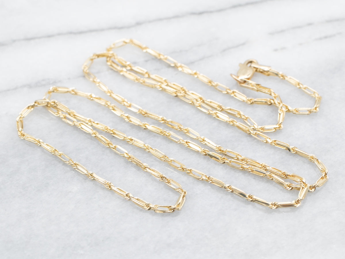 Yellow Gold Elongated Link Chain with Lobster Clasp