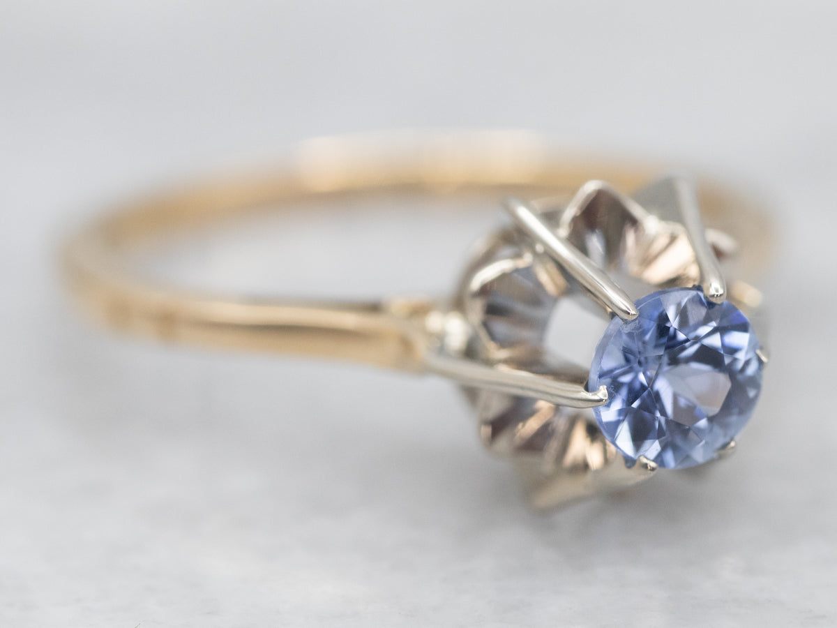 Unique Two Tone Sapphire Solitaire Engagement Ring