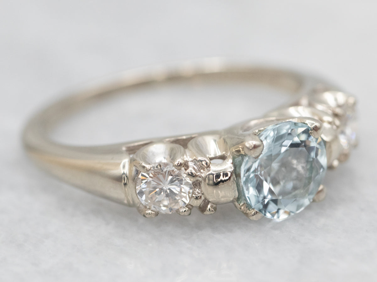 White Gold Aquamarine Ring with Diamond Accents