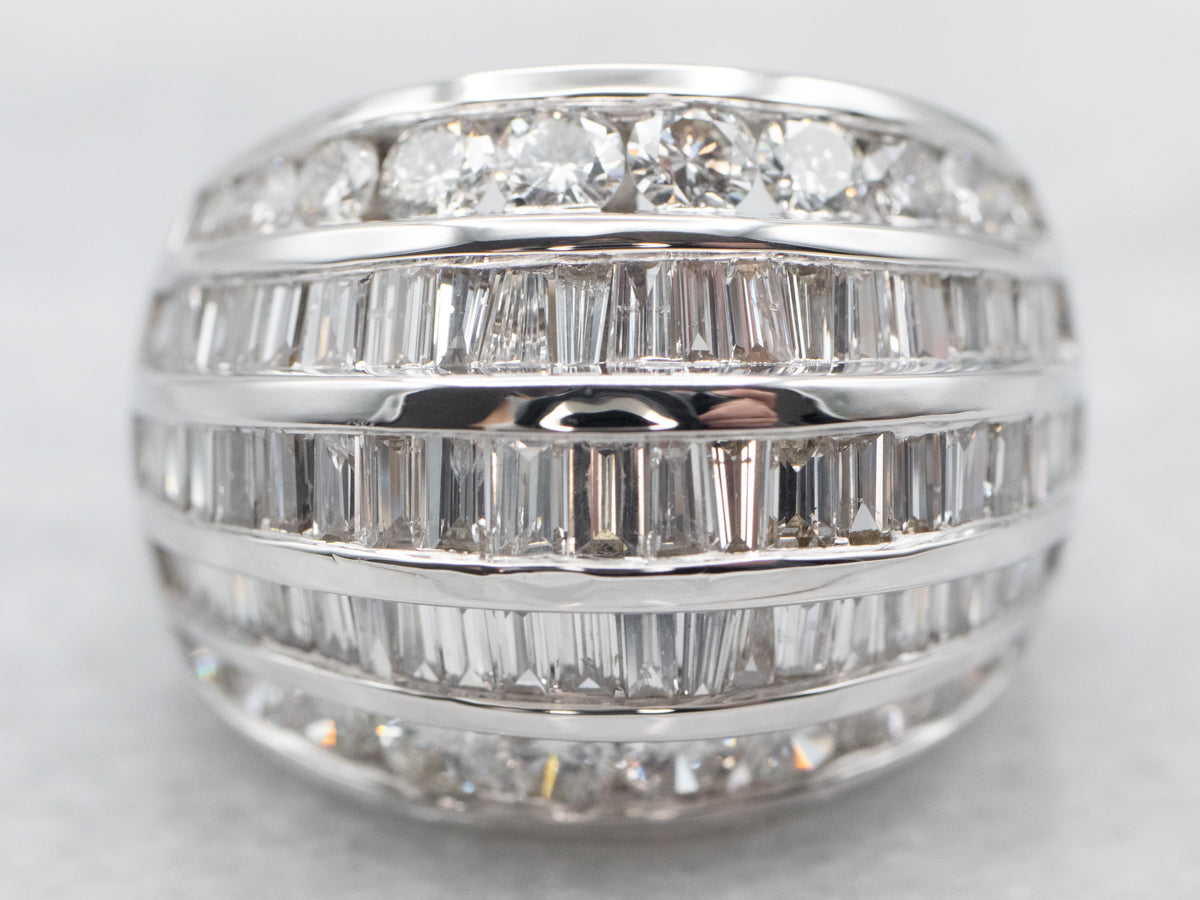 White Gold Round and Baguette Cut Diamond Ring