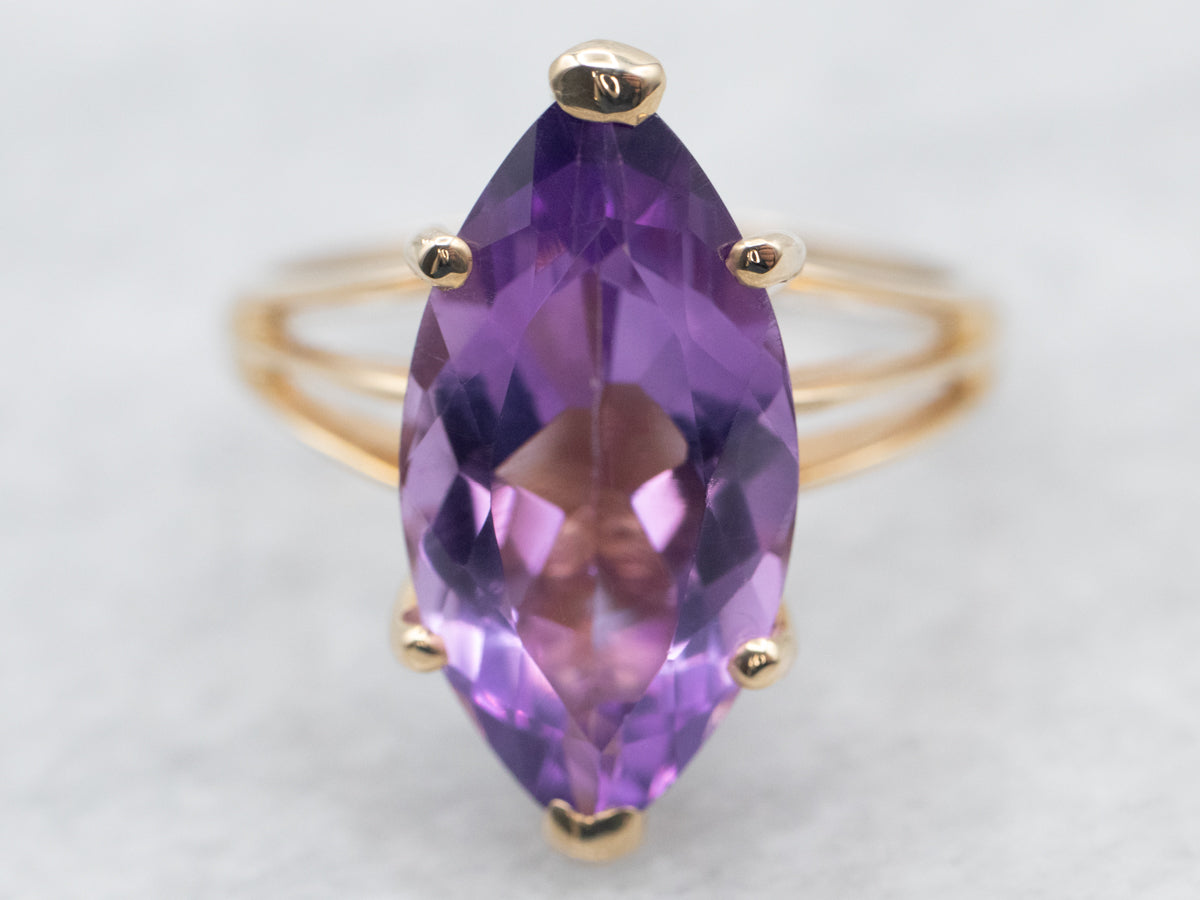 Yellow Gold Marquise Cut Amethyst Cocktail Ring