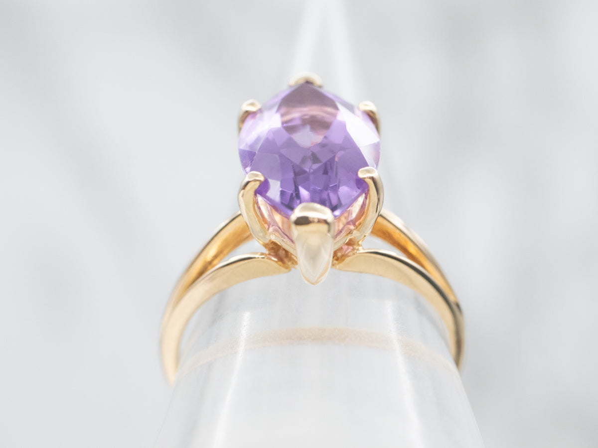 Yellow Gold Marquise Cut Amethyst Cocktail Ring