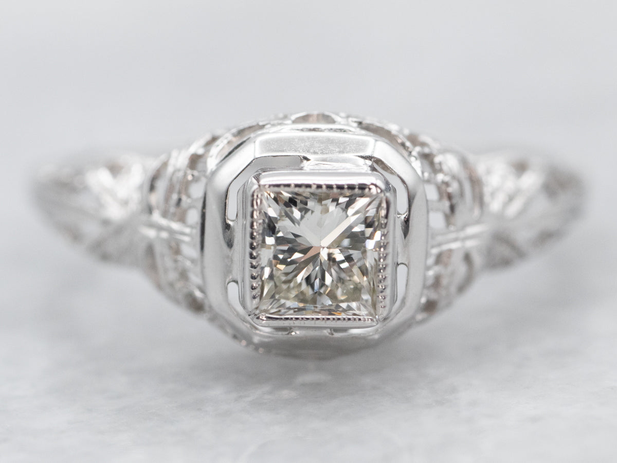 Late Art Deco Princess Cut Diamond Engagement Ring