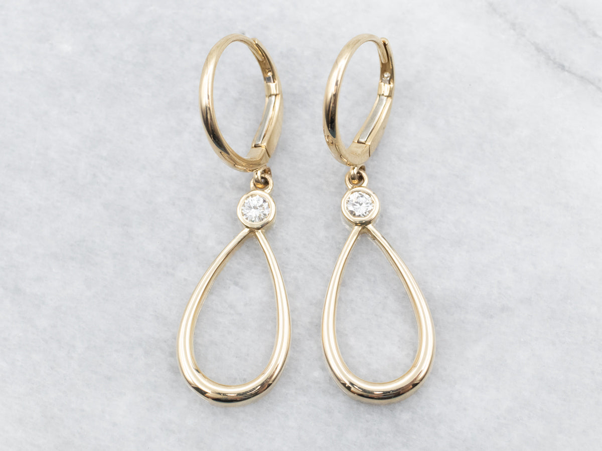 Minimalist Gold Diamond Teardrop Drop Earrings