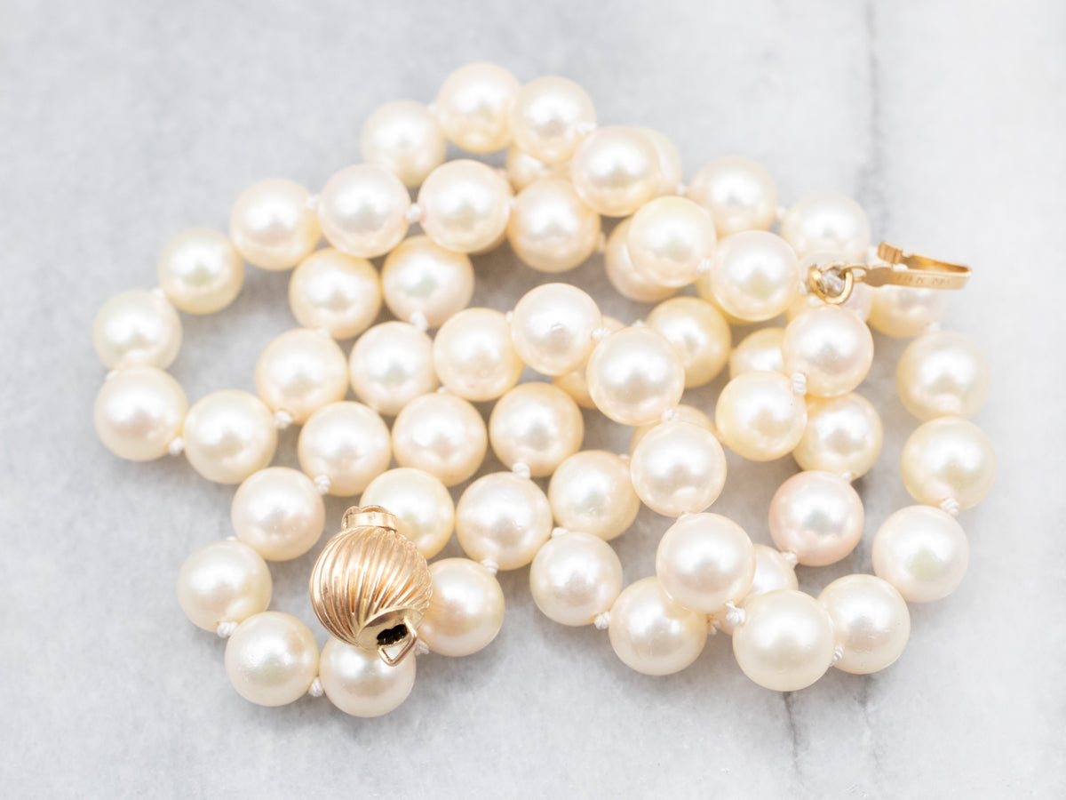 Elegant Yellow Gold Saltwater Pearl Strand Necklace