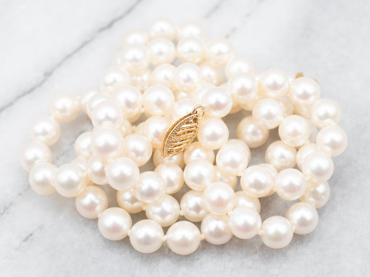 Elegance Yellow Gold Saltwater Pearl Strand Necklace