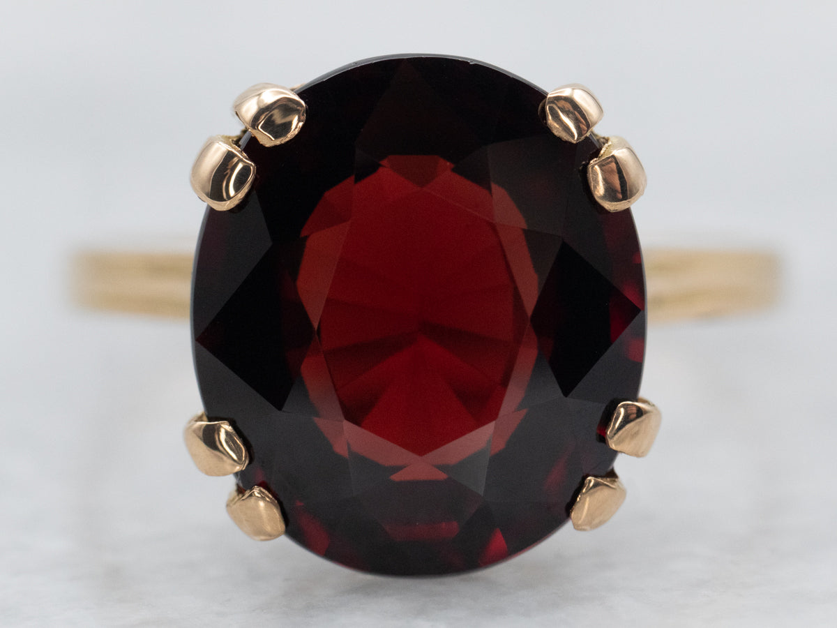 Yellow Gold Garnet Solitaire Ring