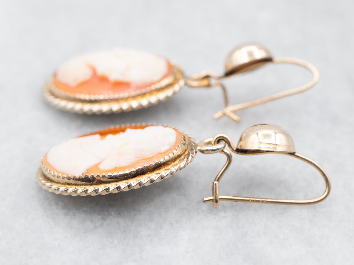 Yellow Gold Cameo Drop Earrings