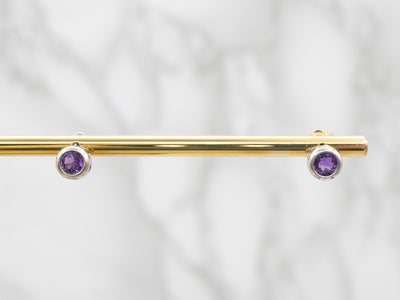 Amethyst Yellow Gold Bezel Stud Earrings