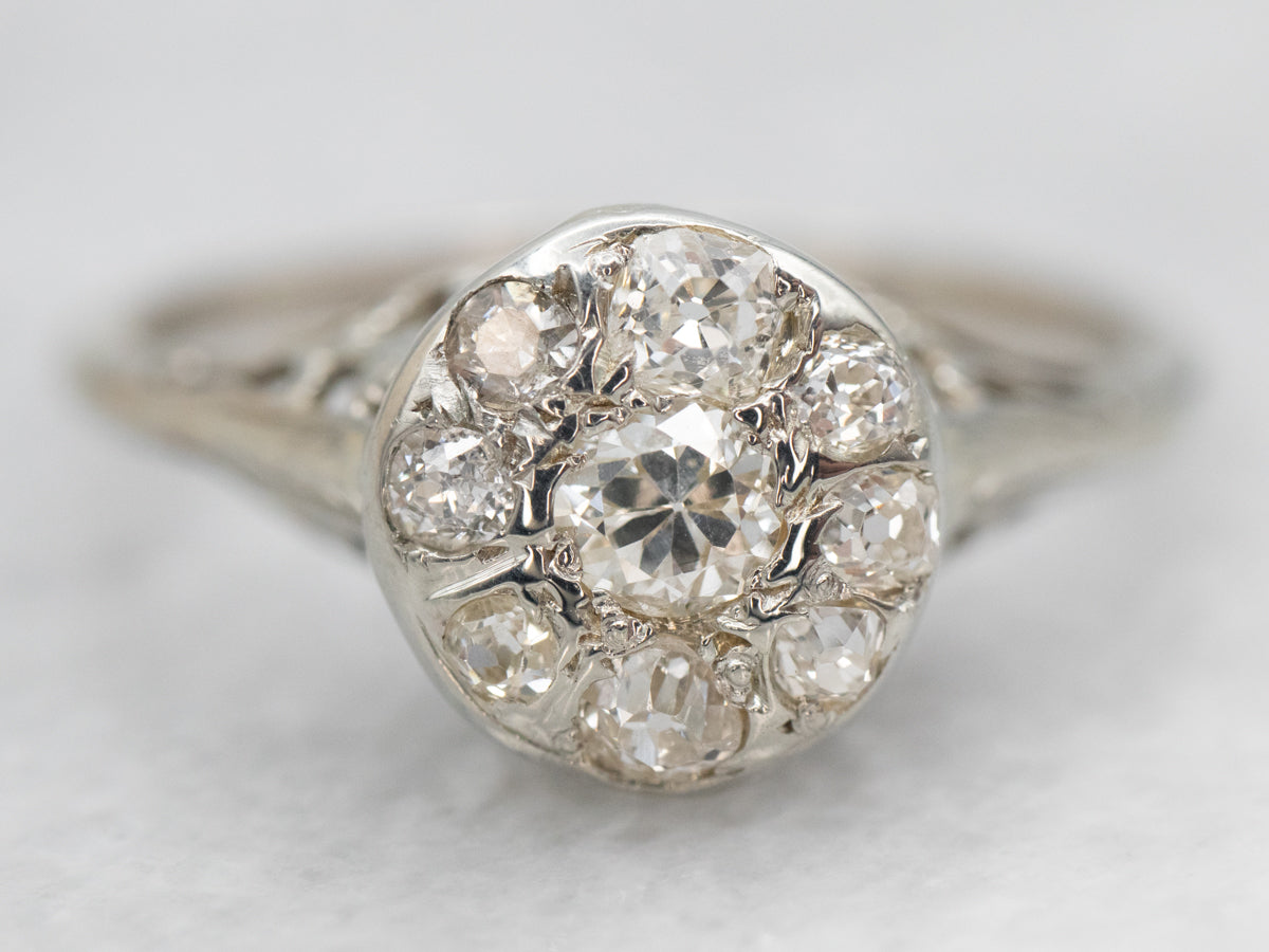 Art Deco Old Mine Cut Diamond Halo Engagement Ring