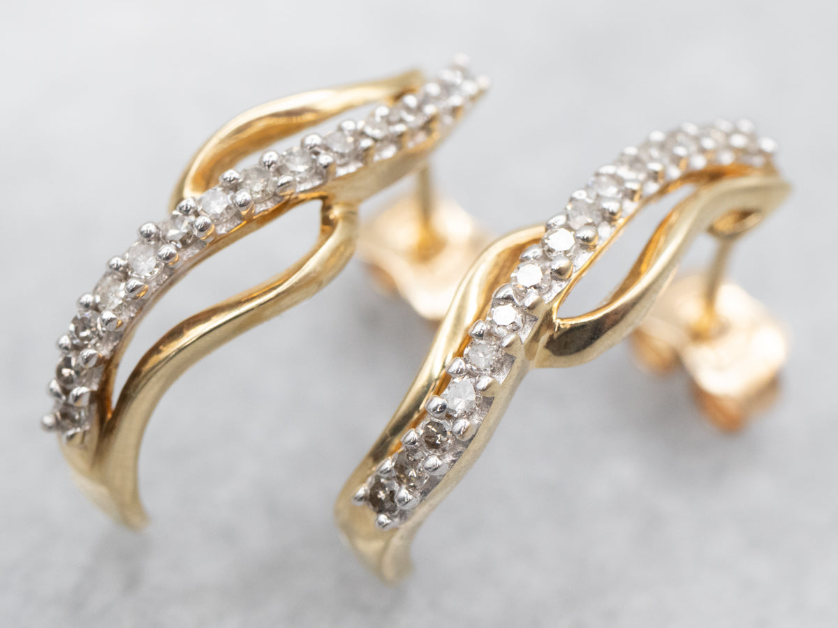 Twisting Gold Diamond Drop Earrings