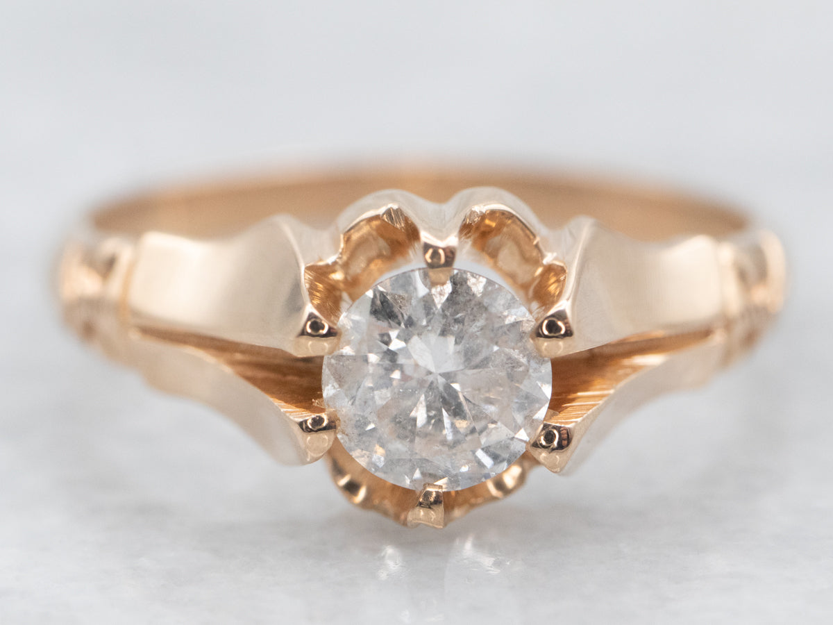 Antique Gold Belcher Set Diamond Solitaire Engagement Ring