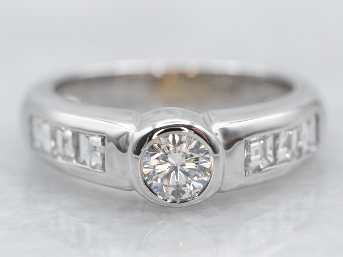 Modern Bezel Set Diamond Engagement Ring with Diamond Accents