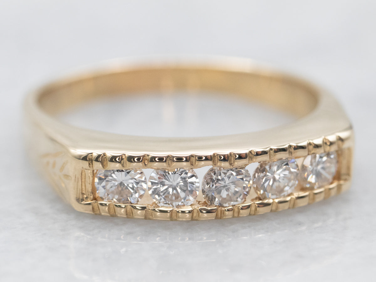 Yellow Gold Square Channel Set Diamond Wedding Band