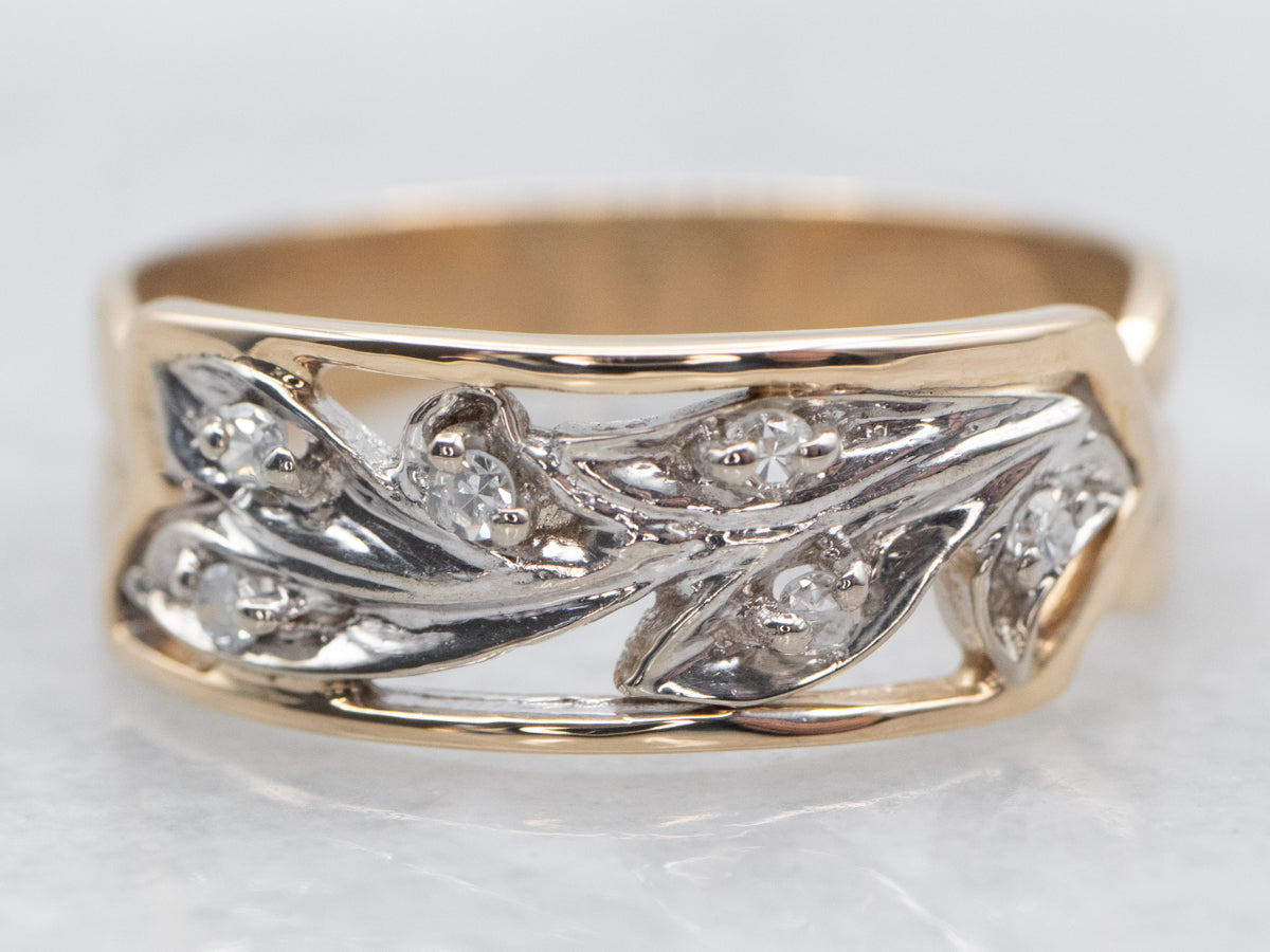 Vintage Two Tone Botanical Diamond Band