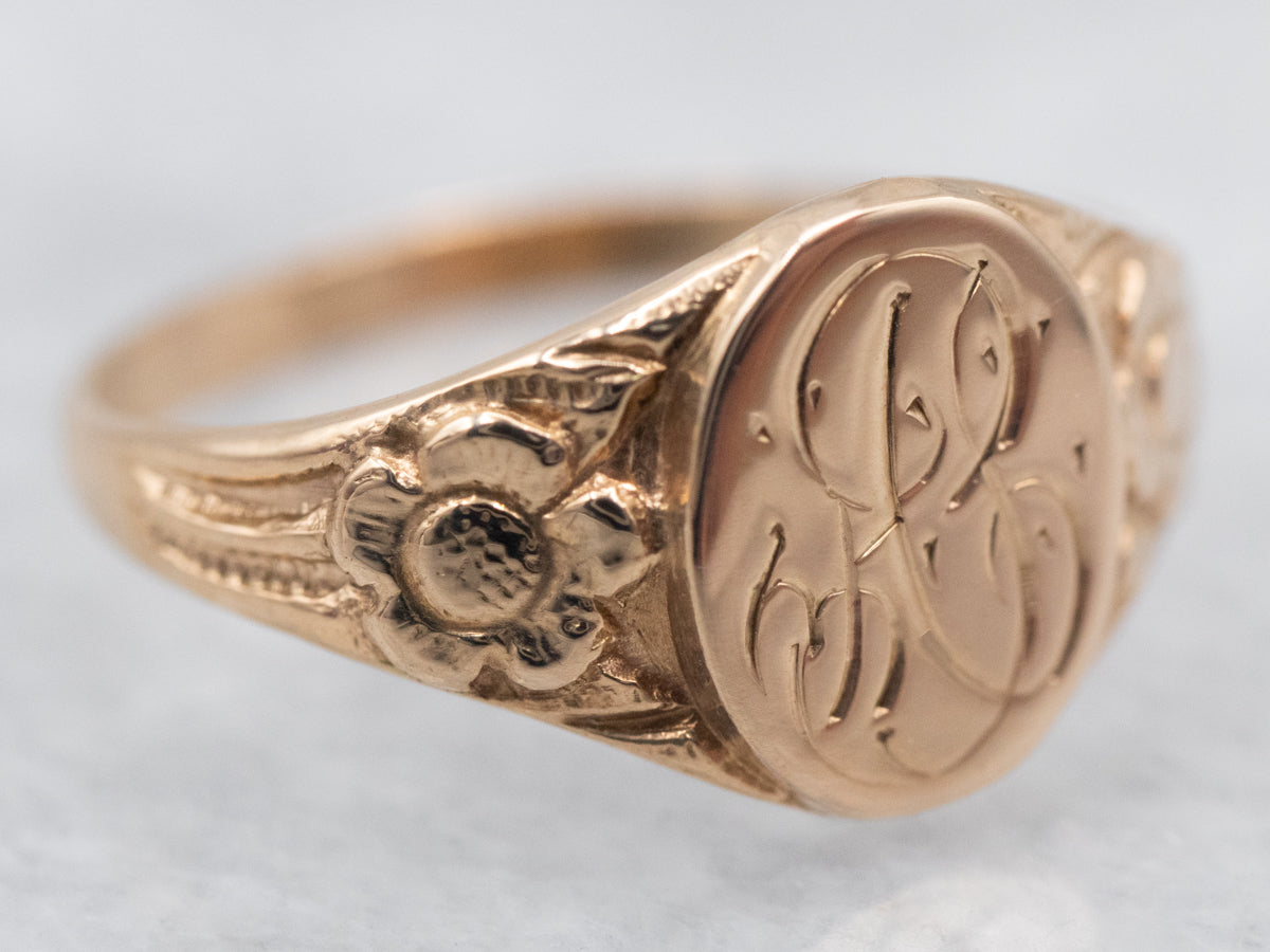 Yellow Gold NBJ Monogrammed Signet Ring