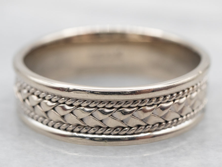 14K White Gold Braided Wedding Band Ring