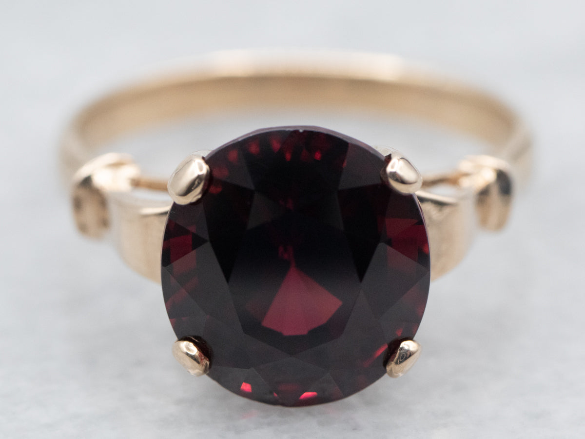 Yellow Gold Garnet Solitaire Ring