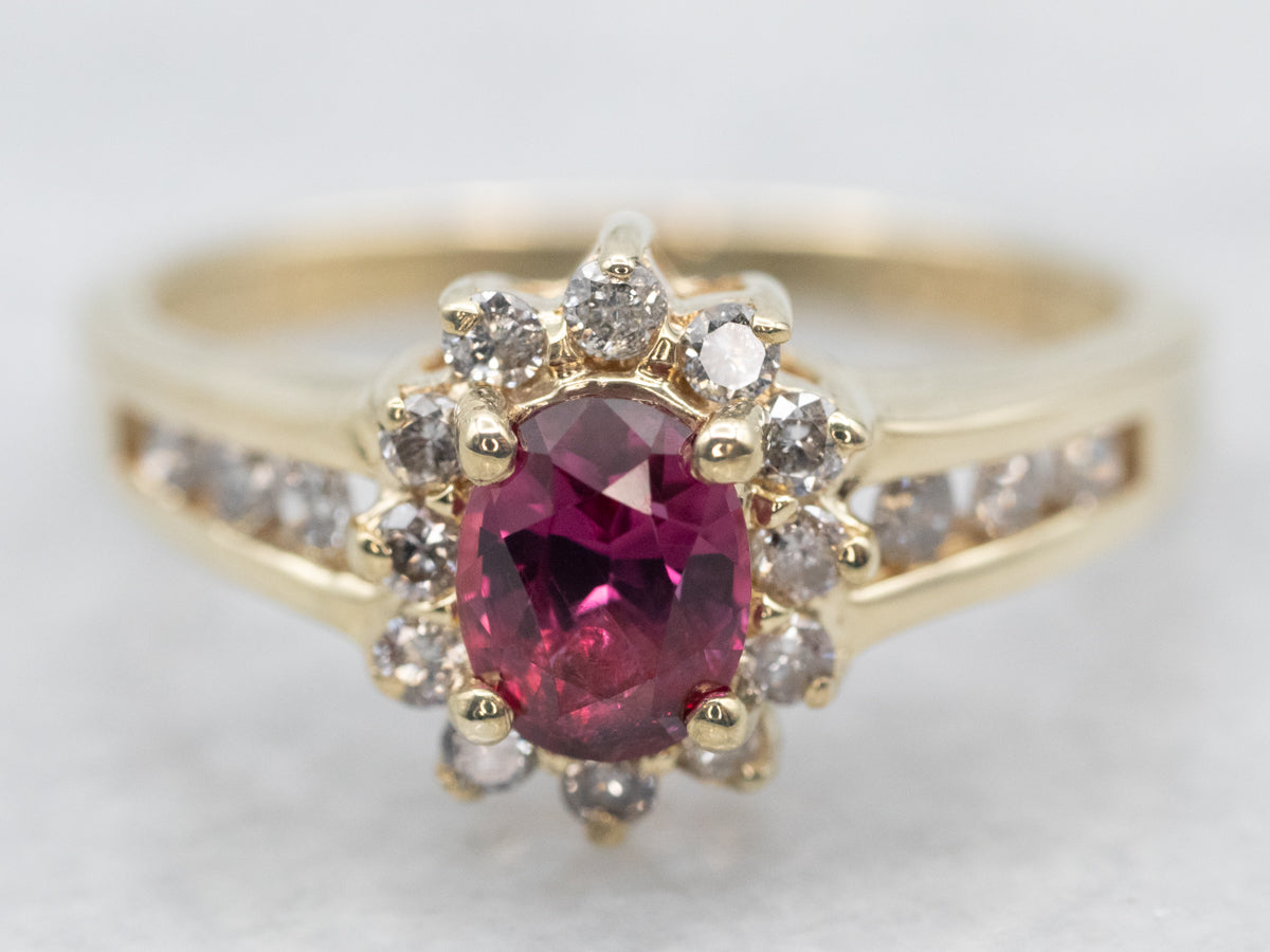 Ruby and Diamond Halo Anniversary Ring