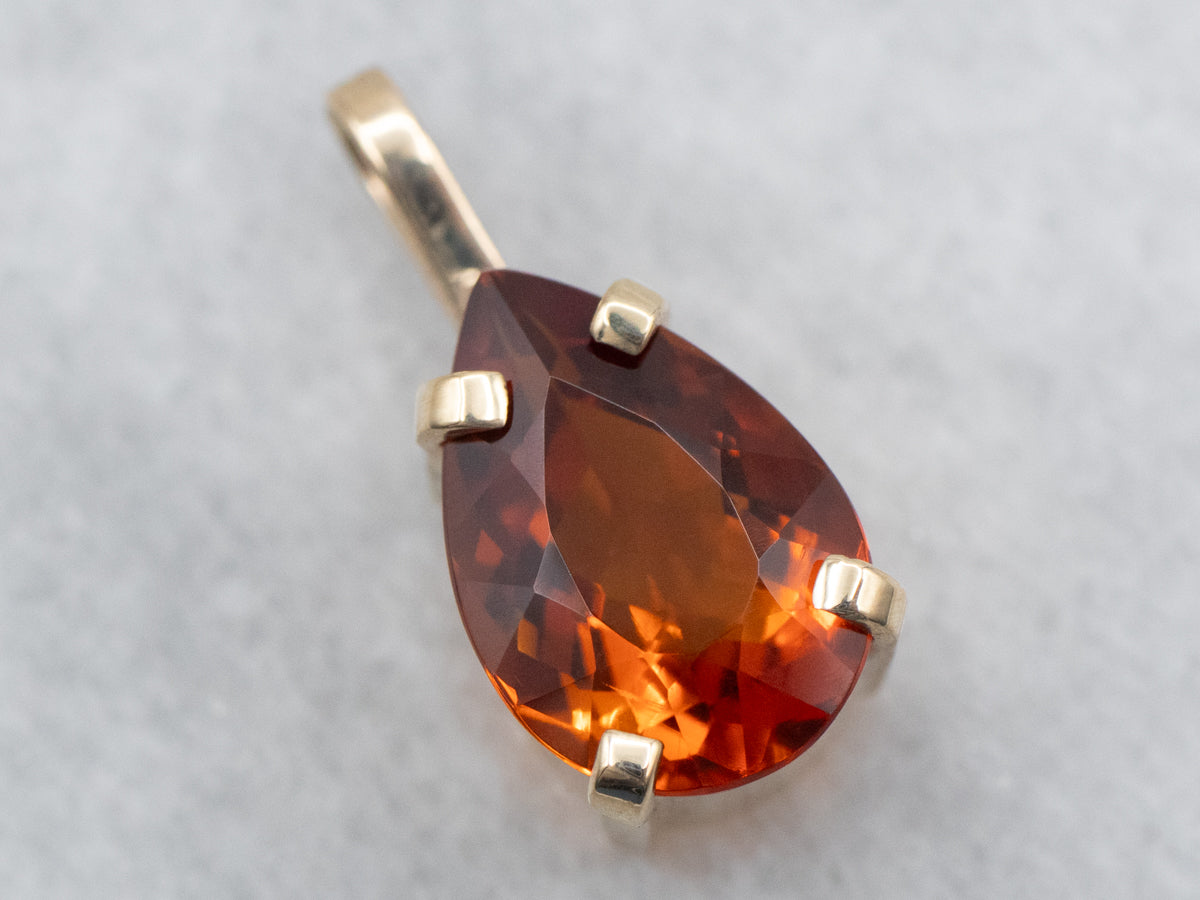 Yellow Gold Pear Cut Citrine Solitaire Pendant