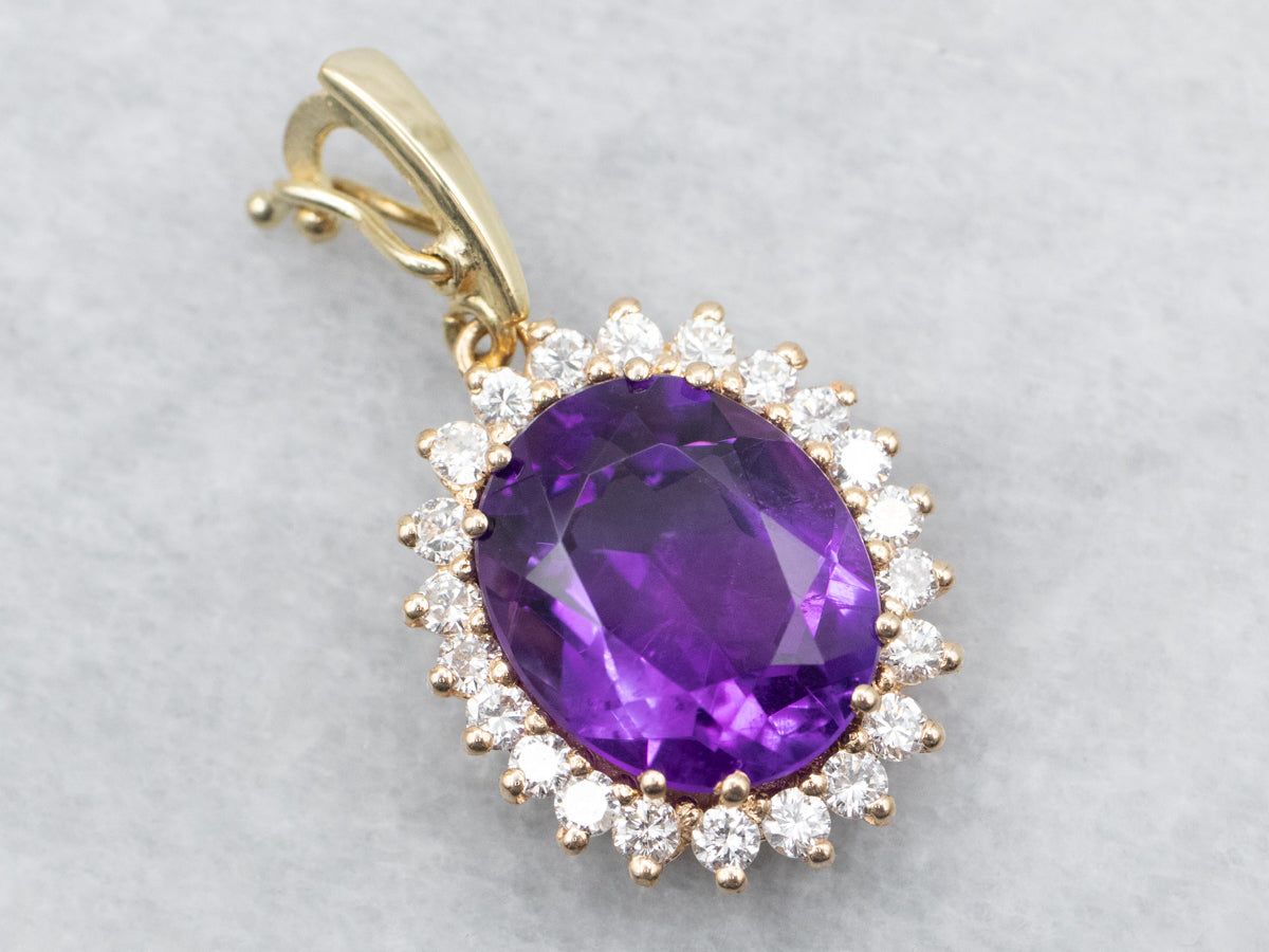 Sparkling Amethyst and Diamond Halo Pendant