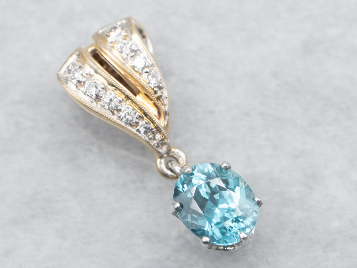 Two Tone Blue Zircon Pendant with Diamond Accents