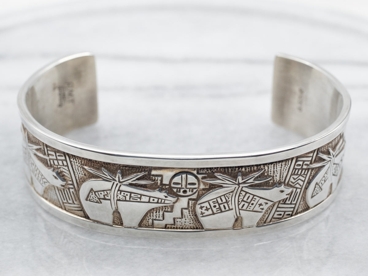 Sterling Silver Southwestern Cuff Bracelet Designed by Roderick and Marilyn Tenorio